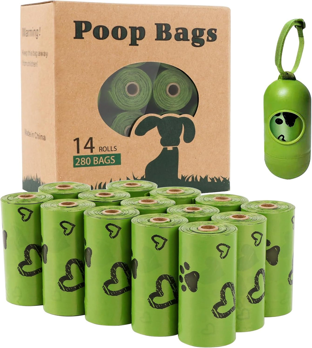 Dog Poop Bags Rolls with Dispenser Extra Thick Leak Proof 280Ct Scented | Strong Large 9X13 Inch Waste Refill Bags for Daily Dog Walks, Cat Litter Cleanup Outdoor Travel and Multi-Pet Households