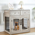 Dog Crate Furniture with Cushion,Wooden Dog Crate Table with 2 Drawers,3-Doors Dog Furniture,Indoor Dog Kennel,Dog House,Dog Cage,Side End Table(31.5 * 23.6 * 32Inch, Rustic Grey)