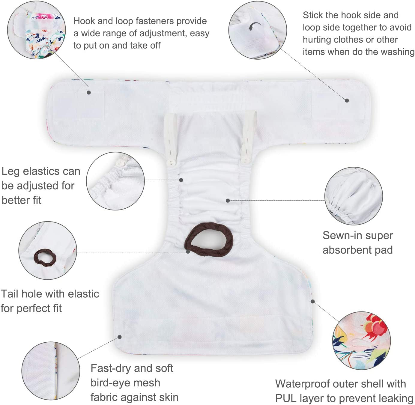 Dog Diapers Female Washable Small Medium Large 3 Pack Reusable Doggie Diapers Puppy Period Pants for Doggy Heat Cycle Peeing