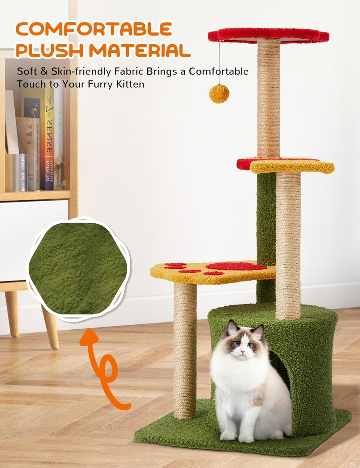 Flower Cat Tree 37In Cute Cat Tree Tower for Indoor Cats with 3 Sisal Covered Scratching Posts, Cozy Tower Condo, Padded Top Perch Green Fun Cat Tree Kitty Condo Cat Furniture for Indoor Cats