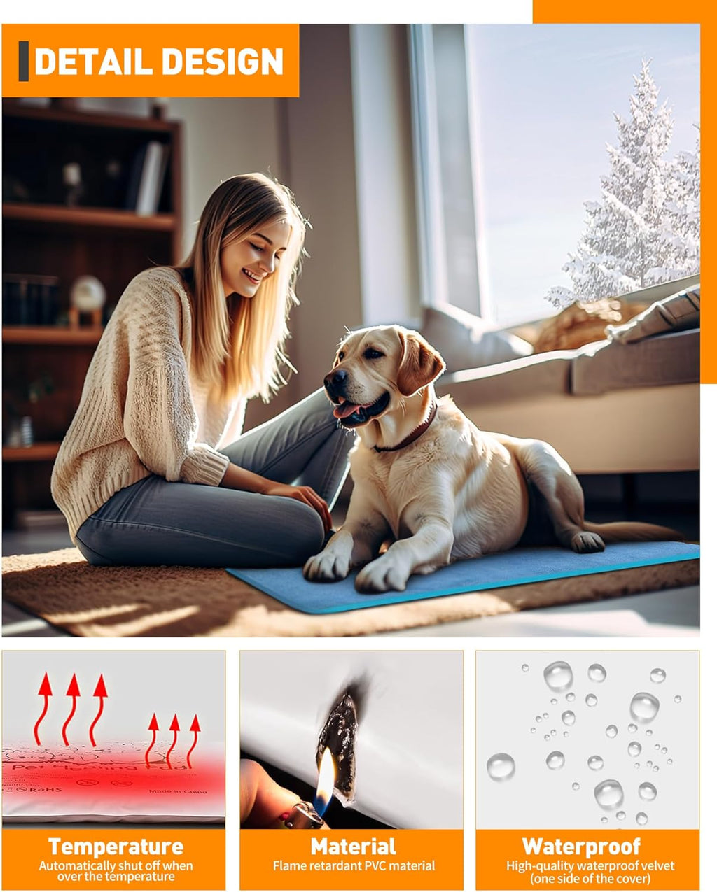 Pet Heating Pad Temperature Adjustment Anti-Bite Puppy with Timer Cat Dog Heating Pad Indoor Waterproof Pet Warming Electric Heated Bed Mat Dog