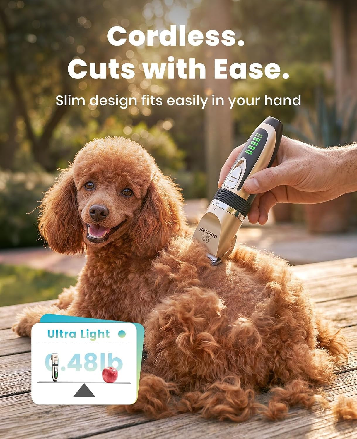 Dog Grooming Clippers with LED Display for Dogs & Cats | Low Noise Quiet,2-Speed,Cordless Rechargeable,Fast Charge,Detachable,Waterproof,Battery Level Display, Model X2,Gold
