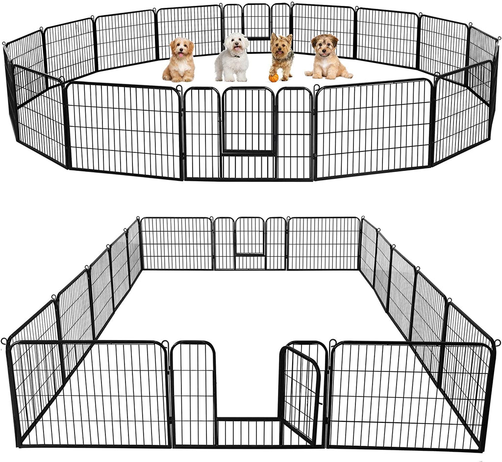 Yaheetech Dog Playpen 24In 16 Panels Pet Fence for Indoor Yard RV Camping | Easy Setup, Heavy Duty Rustproof Frame with Secure Latch Door, DIY Layouts,Foldable Storage, for Puppies & Small Dogs