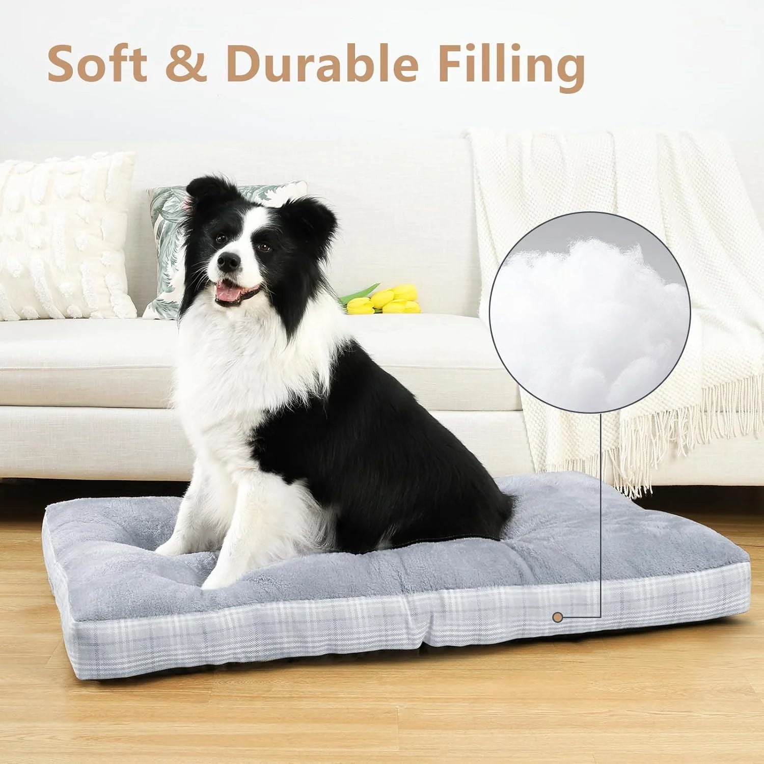Washable L Dog Bed for Large Dogs with Anti-Slip Bottom, Premium Foam Pet Pad for Crate for Large Medium Small Sized Puppies(Grey)