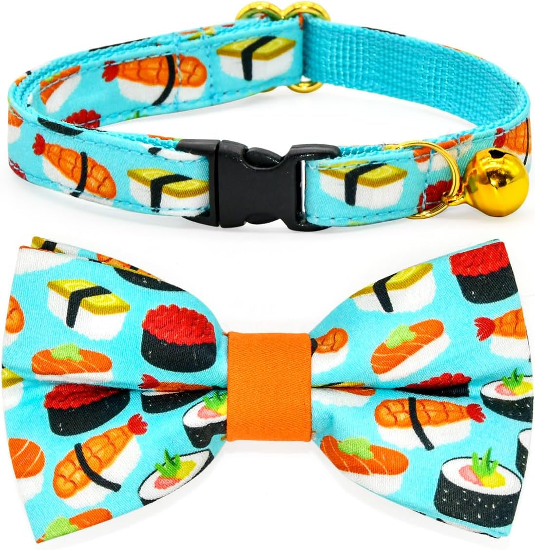 Sushi Cat Collar Bow Tie Set, Breakaway Safety Collar, Wedding/Birthday Bowtie Collar for Kitten