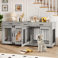 71'' Dog Crate Furniture, Double Wooden Dog Crate for 2 Dogs, Heavy Duty Dog Kennel Furniture as TV Stand with Divider for Small/Medium/Large Dogs