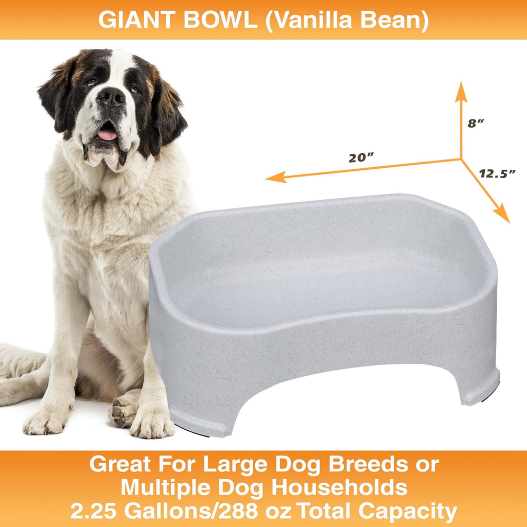 Extra Large Water Bowl for Dogs, Outdoor Dog Water Bowl (2.25 Gallon XL Capacity), Big Trough Style Food Dish for Indoors or Outside, No Spill Large Dog Bowls, Vanilla Bean