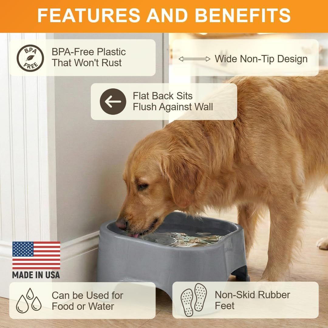 Extra Large Water Bowl for Dogs, Outdoor Dog Water Bowl (1.25 Gallon XL Capacity), Big Trough Style Food Dish for Indoors or Outside, No Spill Large Dog Bowls, Gunmetal Grey