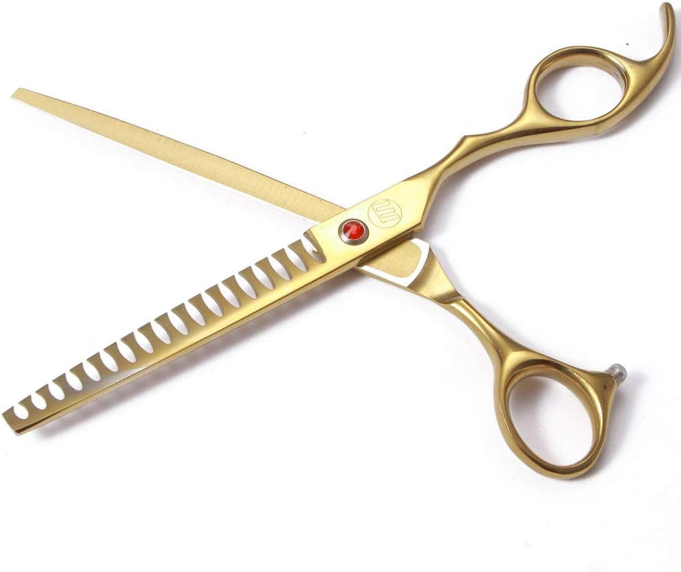 Professional Dog Grooming Scissors Set, 7 Inch/8 Inch Pet Grooming Scissors Chunkers Shears for Dog, Curved Dog Grooming Scissors, Thinning Shears for Dog with Grooming Comb | Pet Grooming Chunkers Shears for Dog, Curved Dog Grooming Scissors, Thinning Shears for Dog with Grooming Comb, Gold
