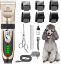Dog Grooming Clippers with LED Display for Dogs & Cats | Low Noise Quiet,2-Speed,Cordless Rechargeable,Fast Charge,Detachable,Waterproof,Battery Level Display, Model X2,Gold