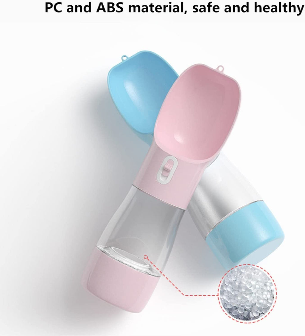 Portable Dog Water Bottle with Food Container Dishwasher Safe-Pink | 3 IN1 Drinking Bottle for Pet Puppy Outdoor Walking Hiking Travel | Leak Proof Dog Water Dispenser with Bowl BPA Free