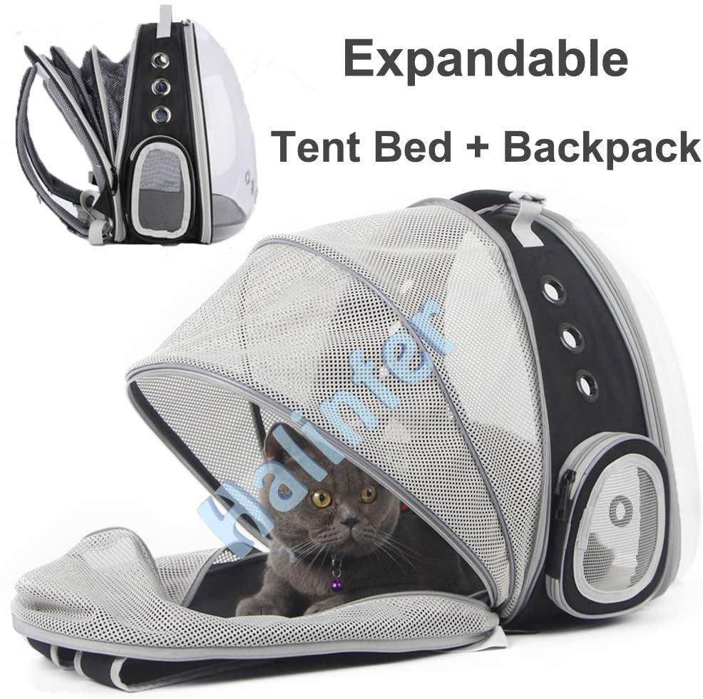Back Expandable Cat Backpack Carrier, Fit up to 12 Lbs, Space Capsule Bubble Window Pet Carrier Backpack to Carry and Transport Cat Bunny Small Puppy