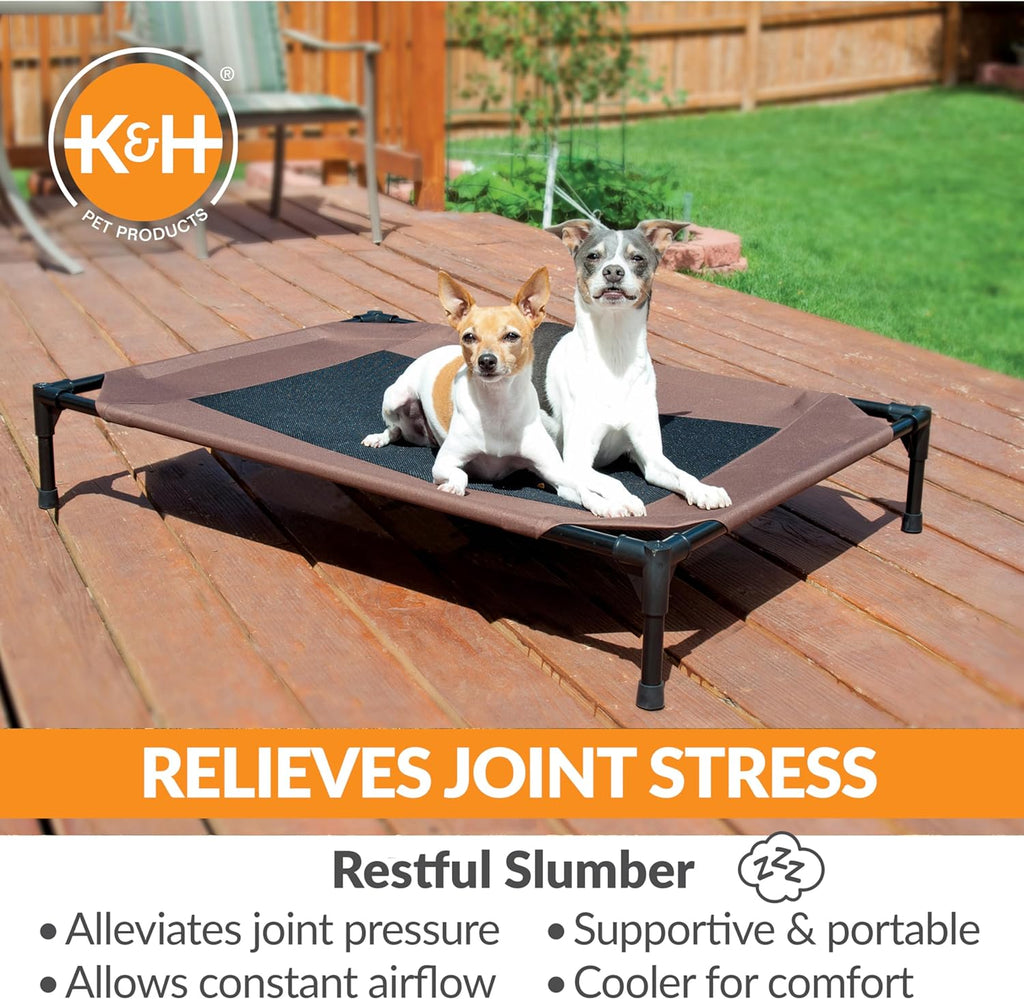 K&H Outdoor Elevated Dog Bed - Cooling Raised Dog Bed for Medium & Large Pets, Breathable Mesh Center Hammock Design, Indoor/Outdoor Washable Cover, Portable Metal Frame, Chocolate, Large 42X30In