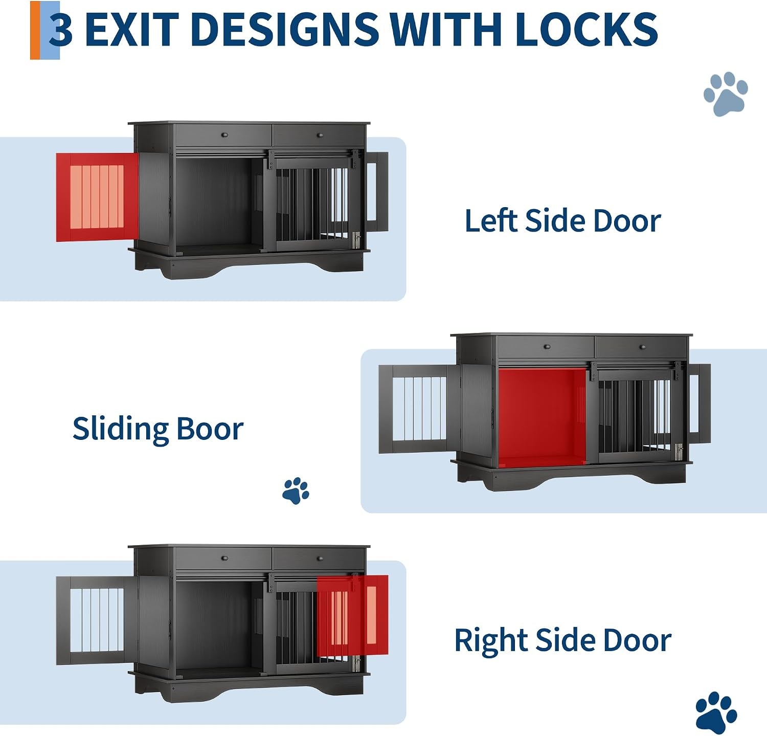 Dog Furniture Crate, 47" Large Dog Crate Furniture W/ 2 Storage Draws & Removable Divider for Large/Medium/Small Dogs