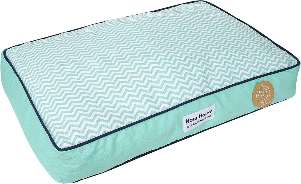 Jonathan Adler Now House for Pets Teal Chevron Cushion Dog Bed, Medium, 30.0"L X 20.0"W X 5.0"Th, Cotton/Poly Blend, Removable Cover, Machine Washable