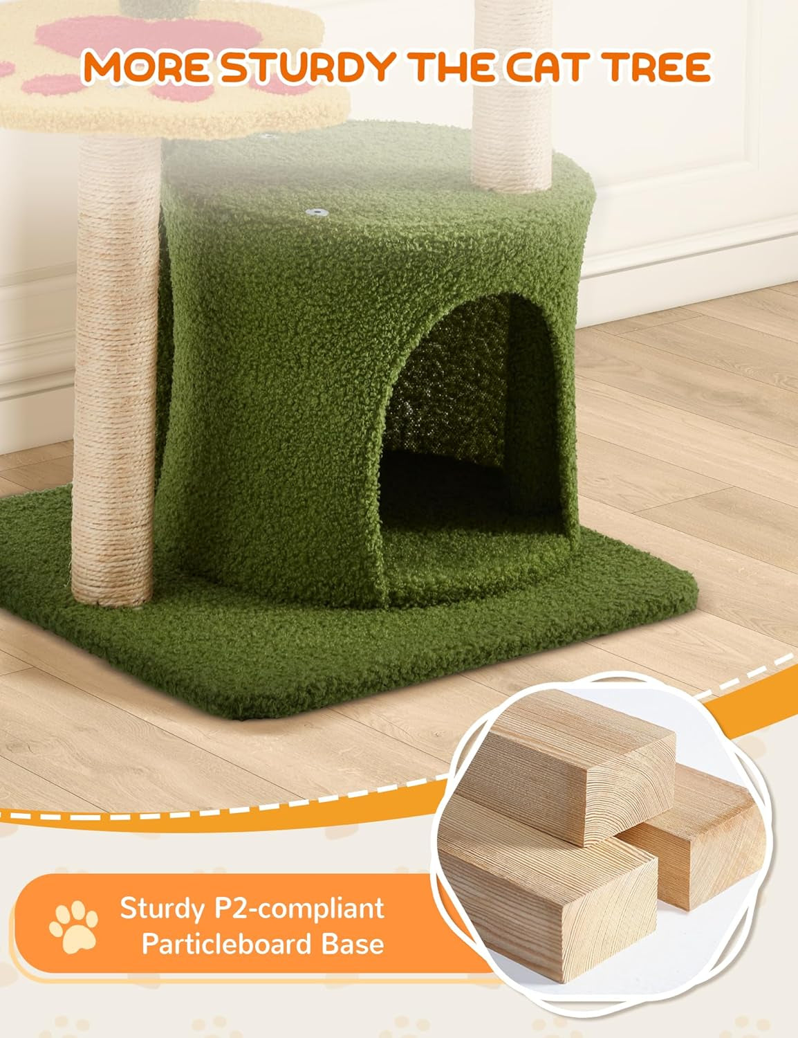Flower Cat Tree 37In Cute Cat Tree Tower for Indoor Cats with 3 Sisal Covered Scratching Posts, Cozy Tower Condo, Padded Top Perch Green Fun Cat Tree Kitty Condo Cat Furniture for Indoor Cats