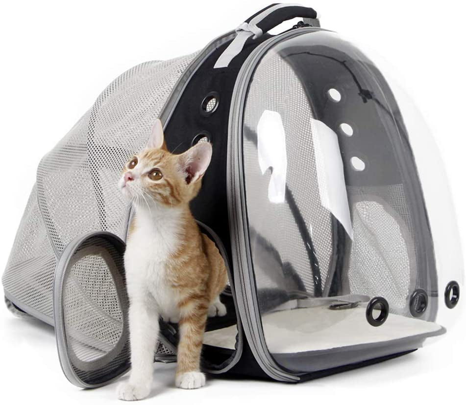 Back Expandable Cat Backpack Carrier, Fit up to 12 Lbs, Space Capsule Bubble Window Pet Carrier Backpack to Carry and Transport Cat Bunny Small Puppy