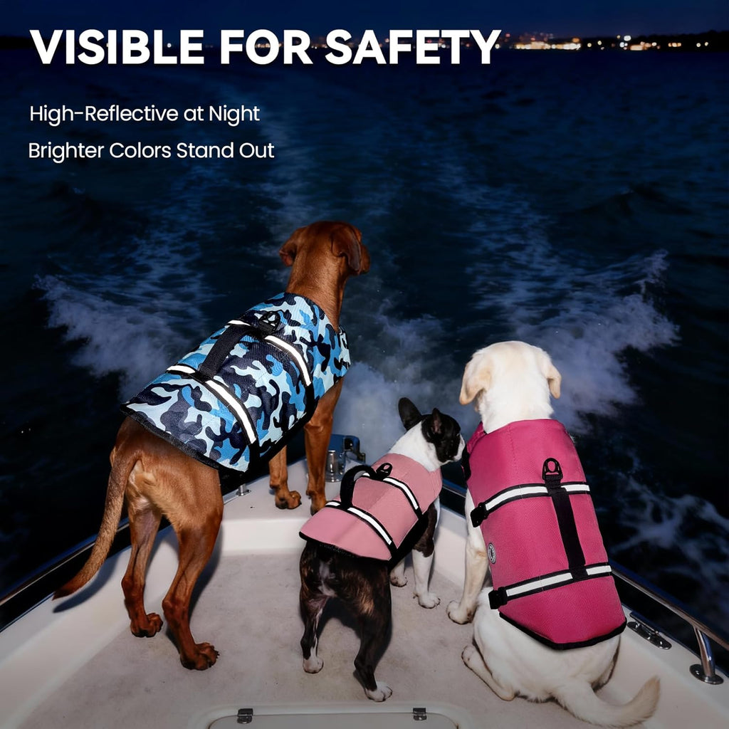 Dog Life Vest Rip Stop Dog Swim Vest, M, Pink | High Visibility Ripstop for Puppy Cat Doggy, Life Jacket with Handle & Leash Ring for Boating & Swimming