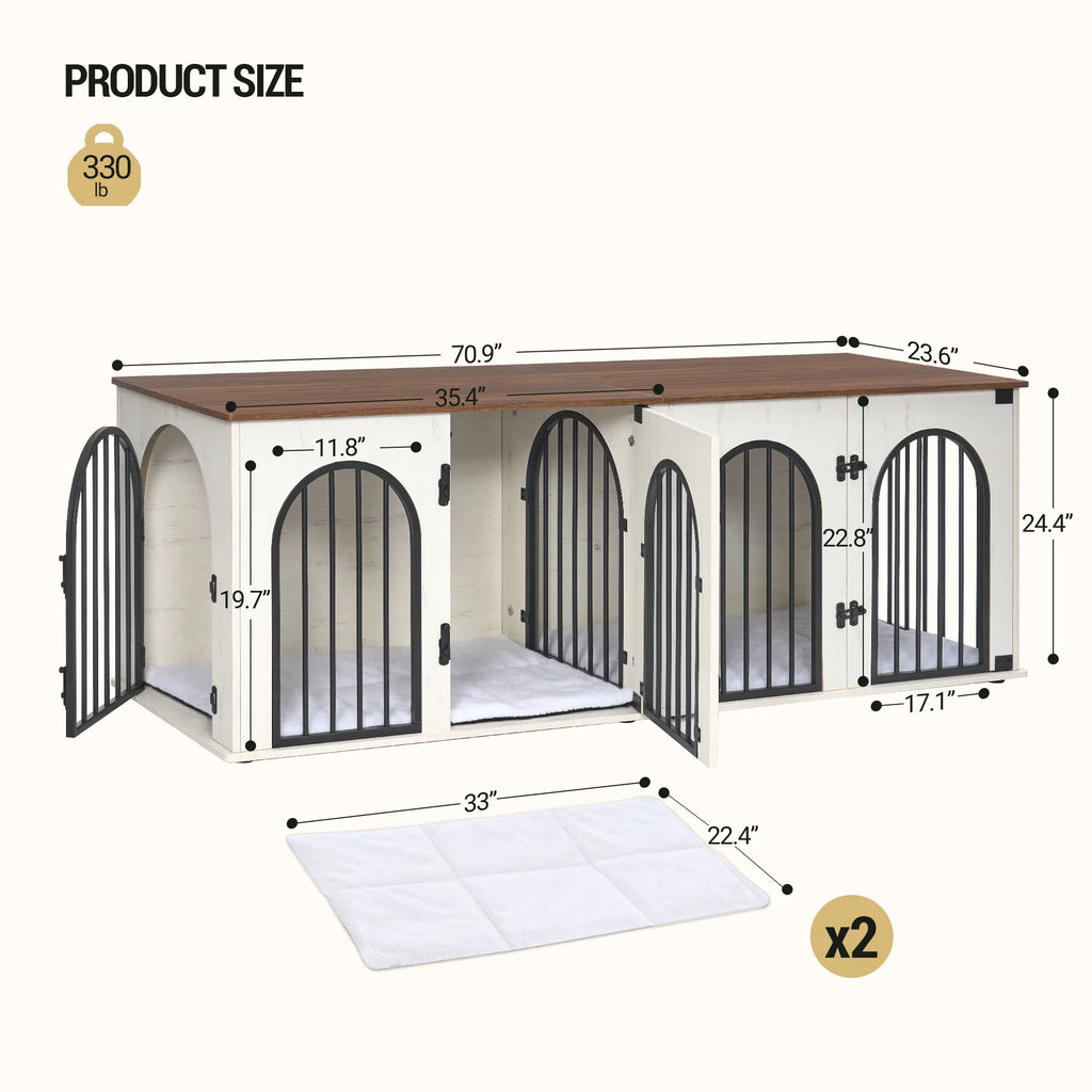 Dog Crate Furniture, 71" Heavy Duty Dog Kennels with Divider, Pads, Side Table, TV Cabinet
