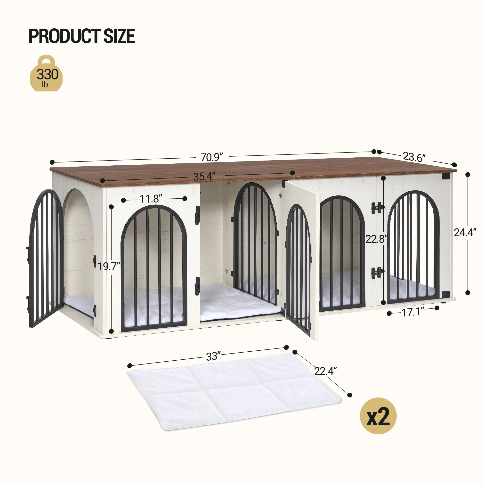 Dog Crate Furniture, 71" Heavy Duty Dog Kennels with Divider, Pads, Side Table, TV Cabinet