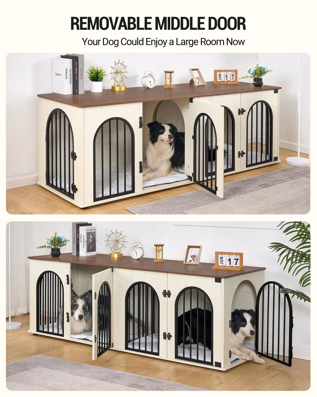 Dog Crate Furniture, 71" Heavy Duty Dog Kennels with Divider, Pads, Side Table, TV Cabinet