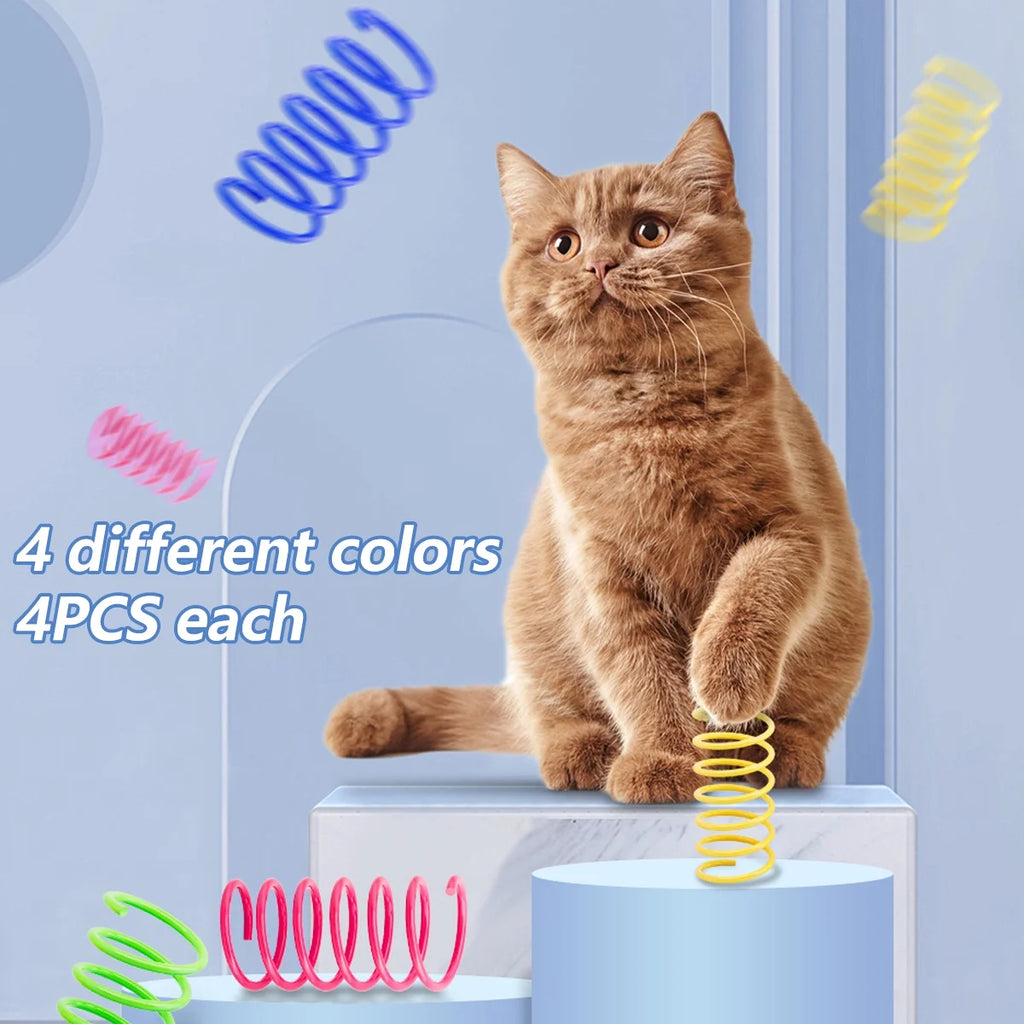 Cat Spring Toys 16Pcs Colorful Cat Coil Toy Durable Plastic Spiral Spring Cat Toy Interactive Cat Toy Creative Cat Activity Toy for Cat Bouncing and Training Fun Gift for Cat Kitten Pets