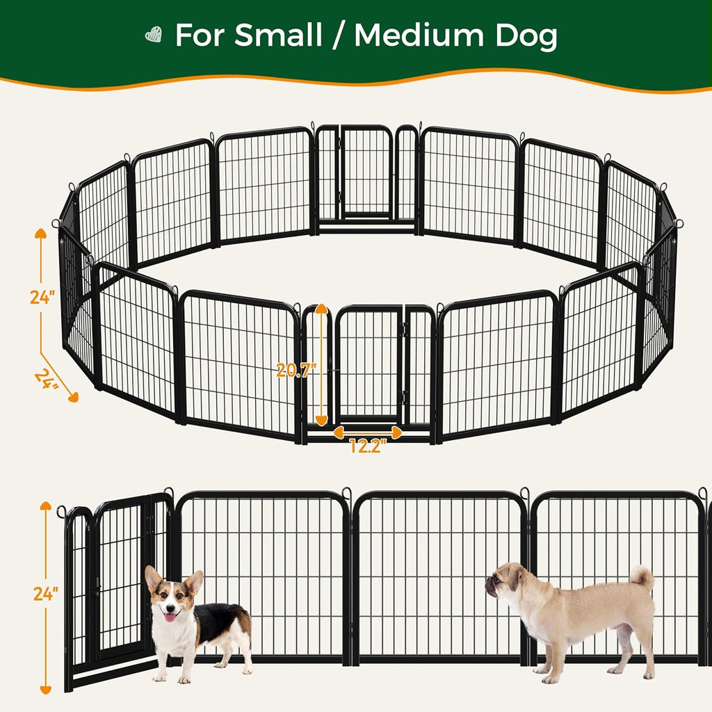 Yaheetech Dog Playpen 24In 16 Panels Pet Fence for Indoor Yard RV Camping | Easy Setup, Heavy Duty Rustproof Frame with Secure Latch Door, DIY Layouts,Foldable Storage, for Puppies & Small Dogs