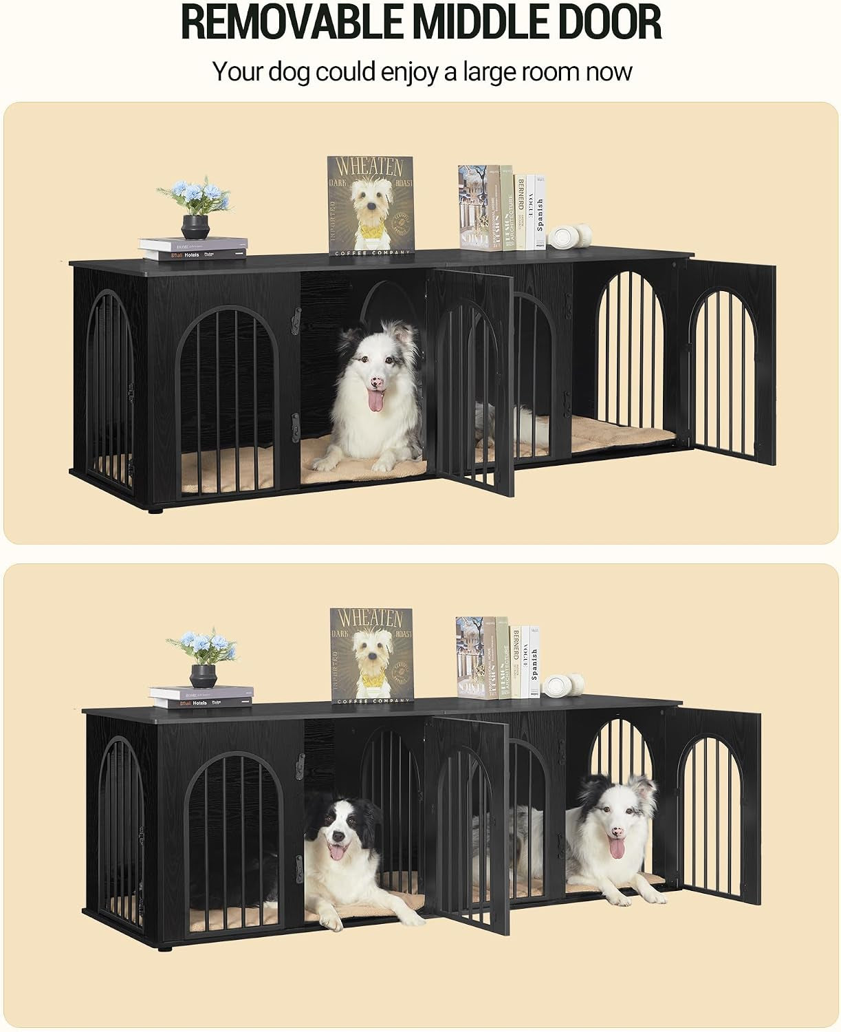 70.9" Double Dog Crate Furniture, Dog Kennel Indoor with Cushion | Heavy Duty Dog Crate Furniture for 2 Dogs,Dog Cage End Table TV Stand with Divider for Med-Large Dogs,Black DFC81904B