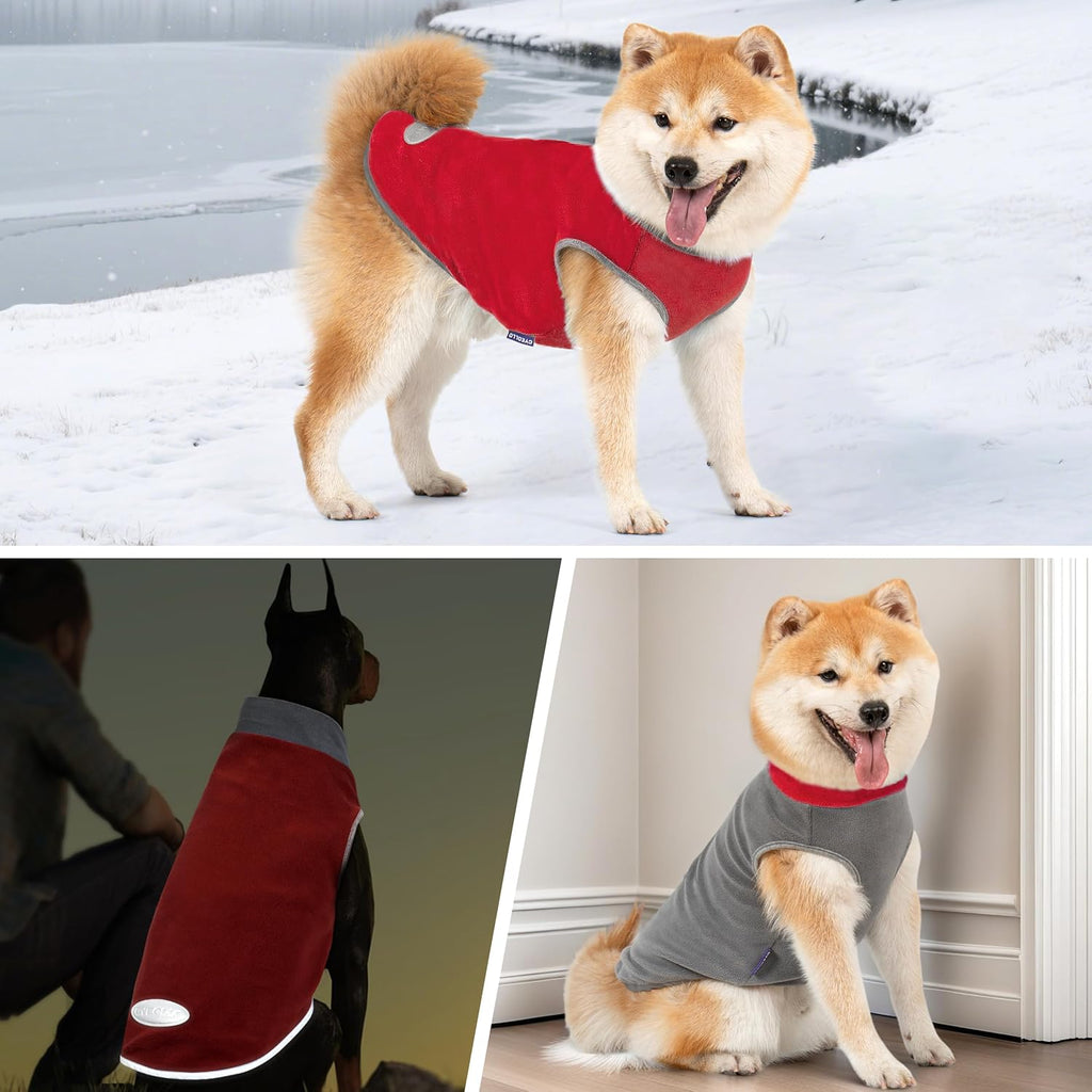 2 Pack Fleece Dog Sweater Pullover Vest with Reflective Stripe, M | 4-Way Stretch, Lightweight Soft Fleece Sweatshirt, Reflective in Low Light, Easy on & Off, Wear Alone or Layered