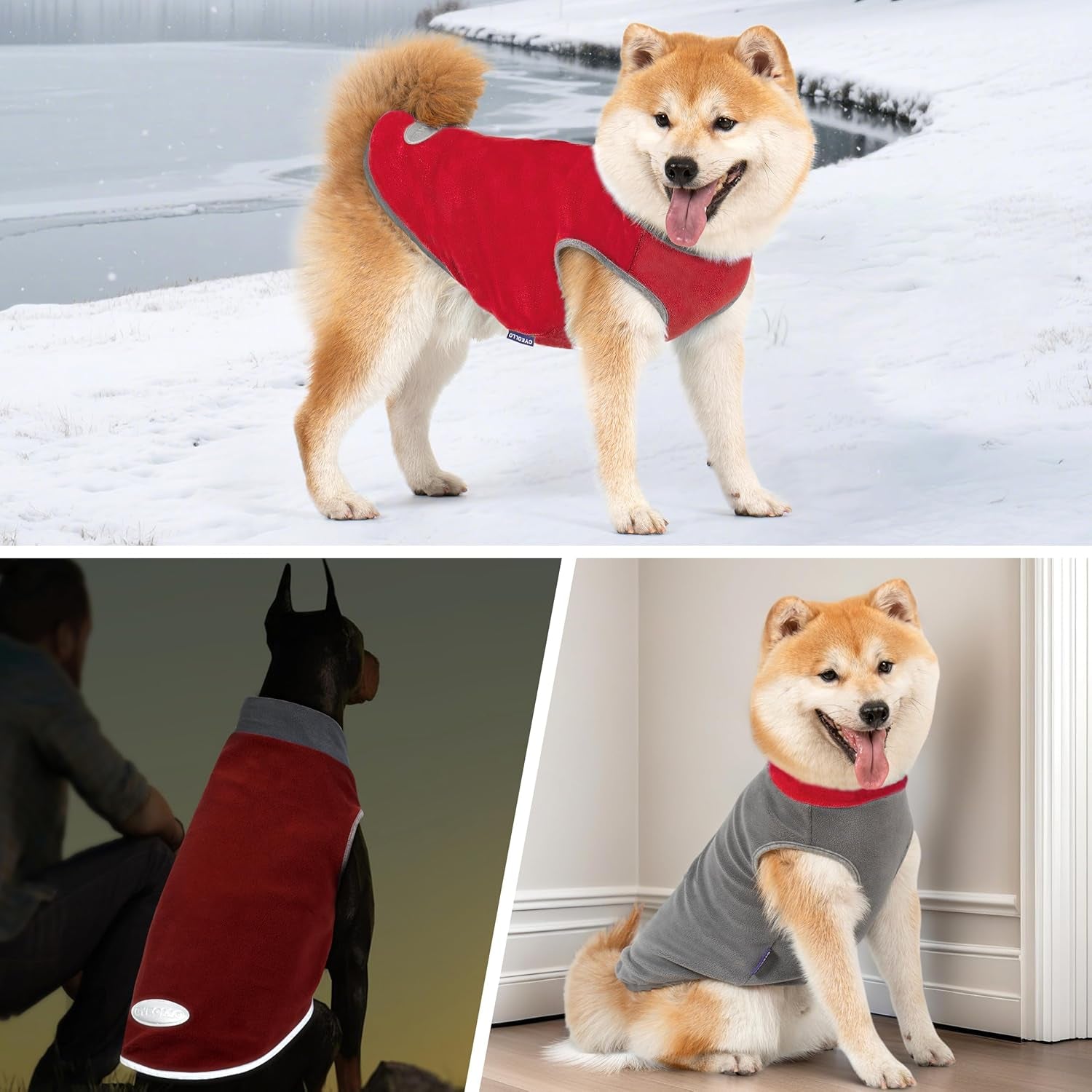 2 Pack Fleece Dog Sweater Pullover Vest with Reflective Stripe, M | 4-Way Stretch, Lightweight Soft Fleece Sweatshirt, Reflective in Low Light, Easy on & Off, Wear Alone or Layered