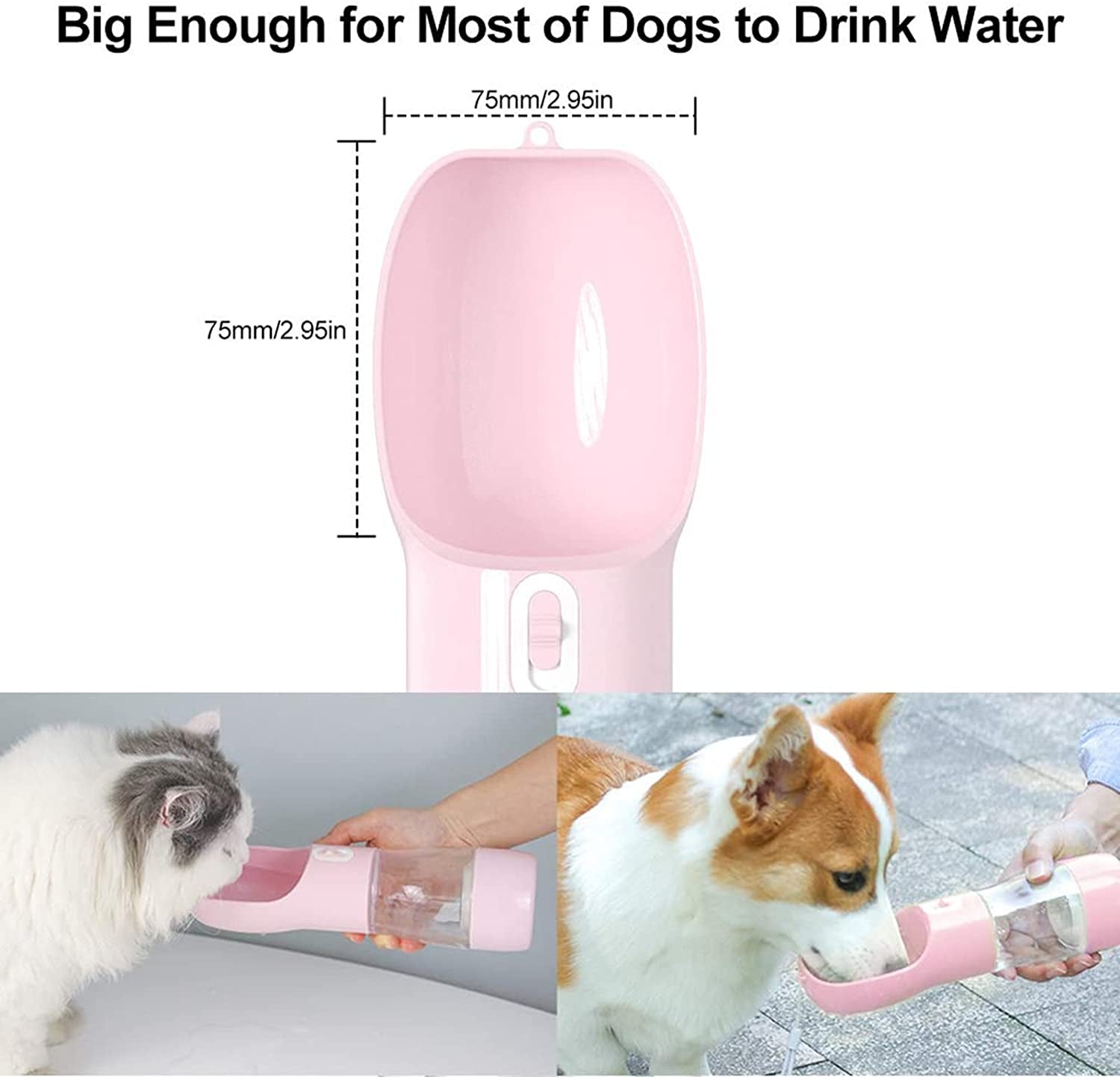 Portable Dog Water Bottle with Food Container Dishwasher Safe-Pink | 3 IN1 Drinking Bottle for Pet Puppy Outdoor Walking Hiking Travel | Leak Proof Dog Water Dispenser with Bowl BPA Free