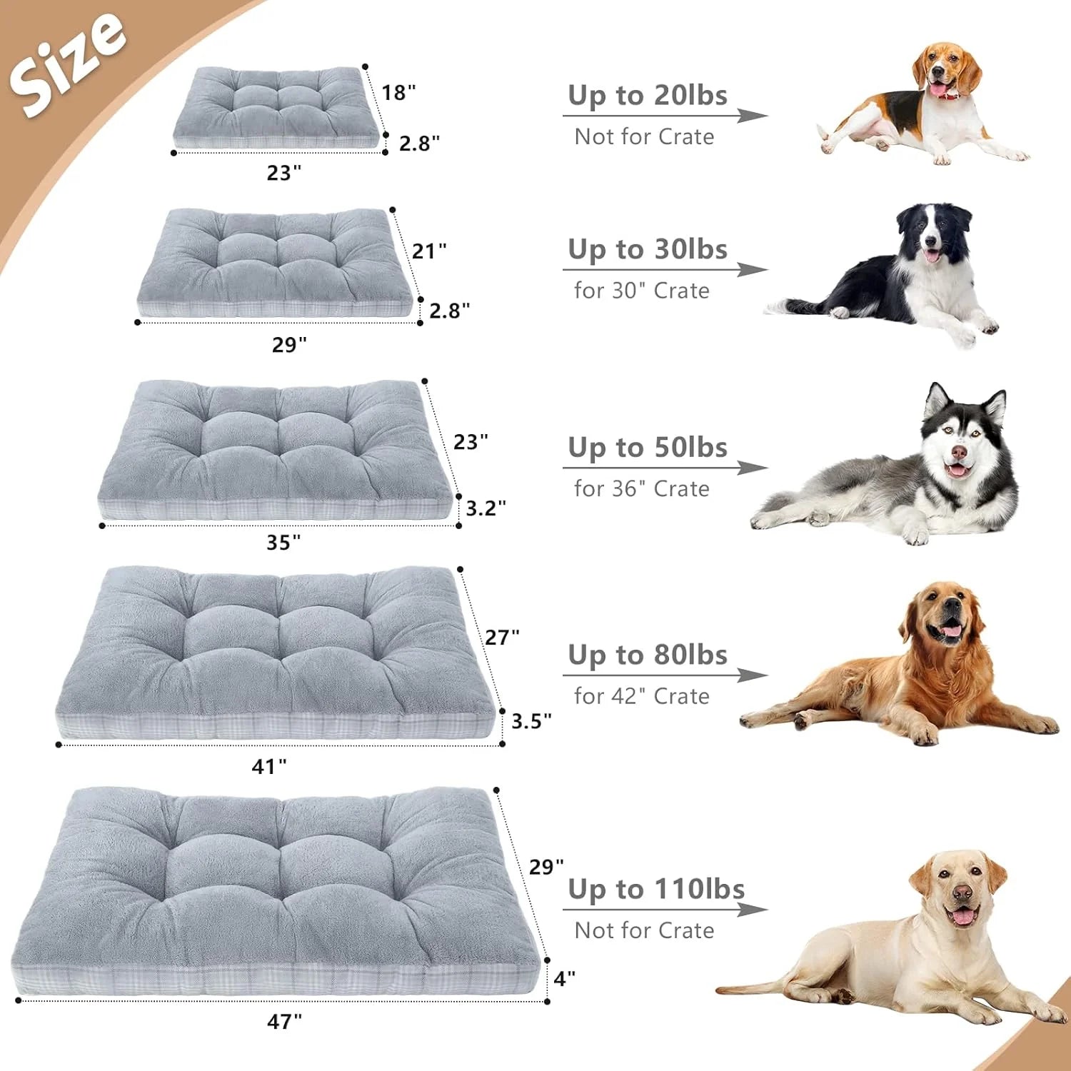 Washable L Dog Bed for Large Dogs with Anti-Slip Bottom, Premium Foam Pet Pad for Crate for Large Medium Small Sized Puppies(Grey)