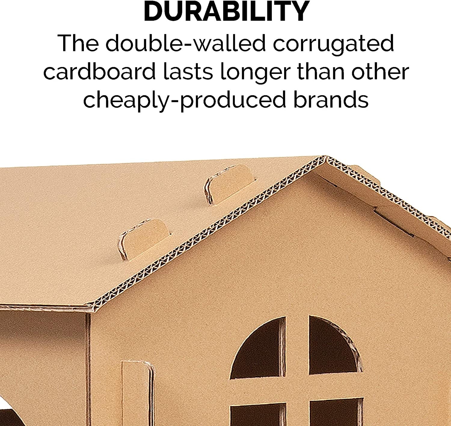 Townhouse Multi-Level Cardboard Cat House for Indoor Cats with Catnip & Toys, Double-Walled Corrugated Scratcher Designed for Lounging, Play & Comfort, One Size, Cardboard, Brown