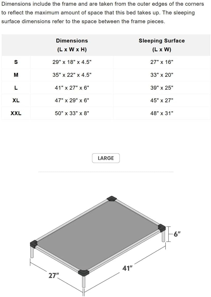 Chew Proof Elevated Cot Bed, L, Black Mesh | Virtually Indestructible Bed for Aggressive Chewers, Comes Preassembled, Indoor/Outdoor/Crate Use, Large: 41" X 27"