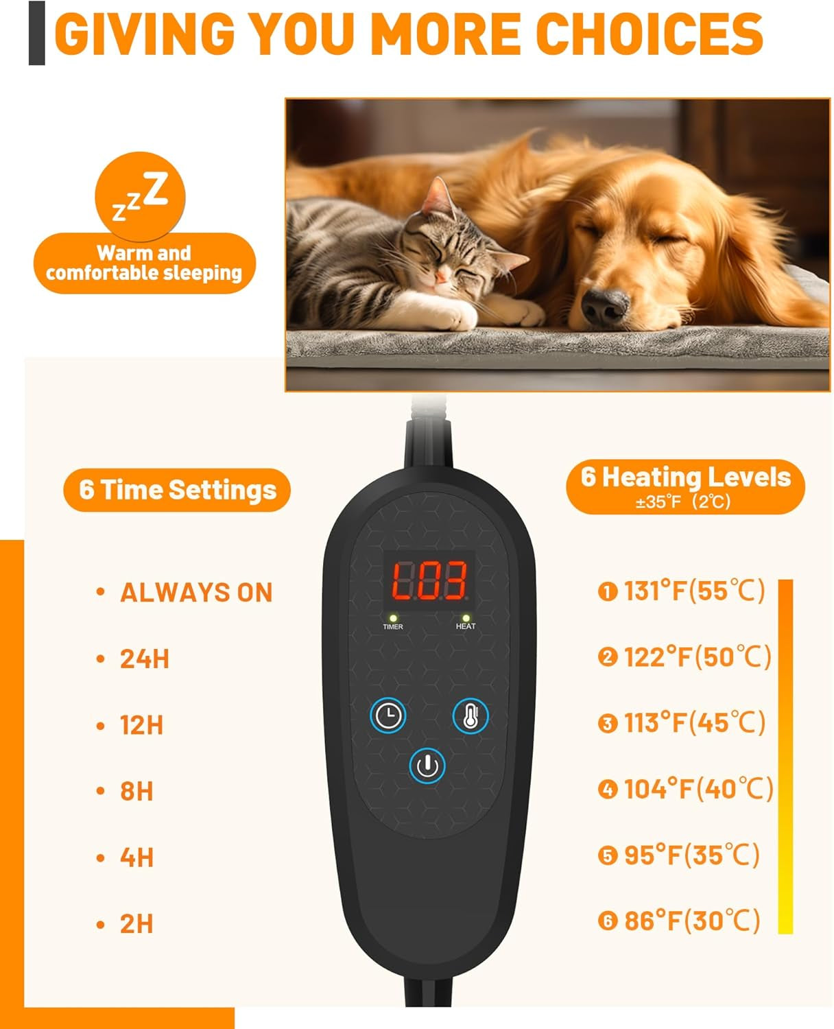 Pet Heating Pad Temperature Adjustment Anti-Bite Puppy with Timer Cat Dog Heating Pad Indoor Waterproof Pet Warming Electric Heated Bed Mat Dog