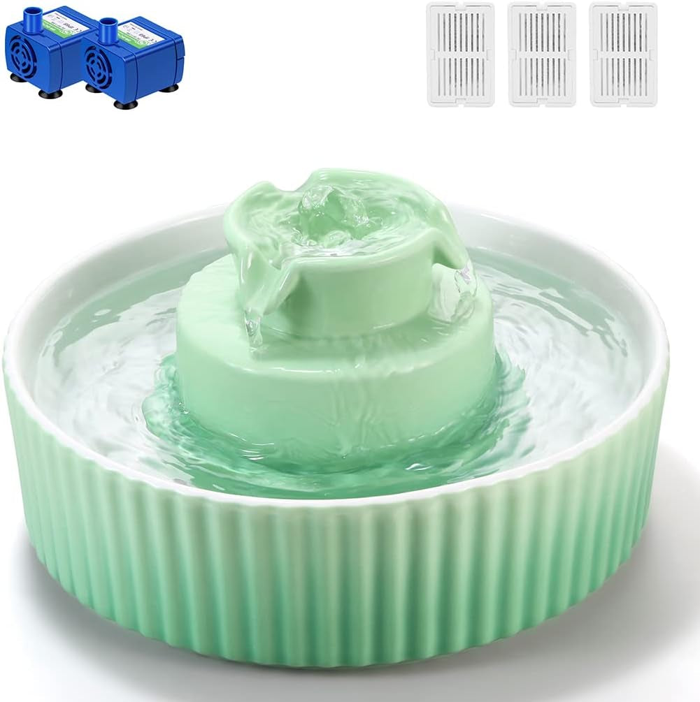 Ceramic Cat Water Fountain, Stable Cupcake Design, 71Oz | 2.1L Pet Fountain with Anti-Tip Ceramic Design, 2 Quiet Pumps, 360° Water Flow, 3 Filters for Cats and Dogs