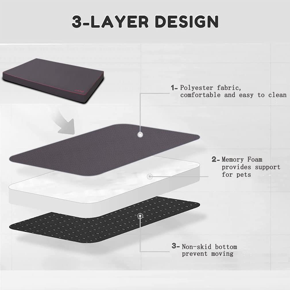 Dog Beds for Medium Dogs Orthopedic Dog Bed Memory Foam Dog Mat Removable Washable Cover Grey Plush Flannel Fleece Pet Bed Nonskid Bottom