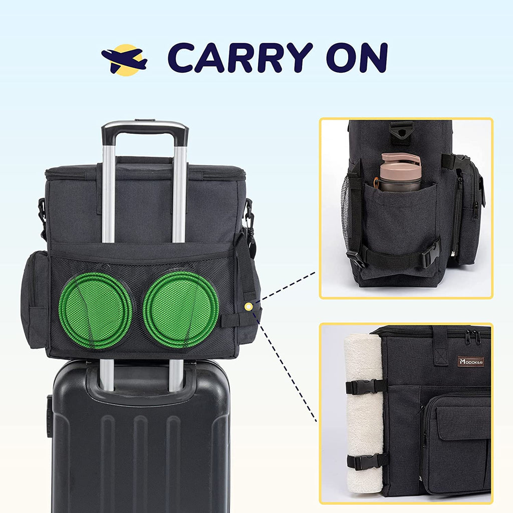 Dog Travel Bag with 2 Collapsible Dog Bowls, 1 Dog Backpack, Airline Approved Pet Travel Bagorganizer for Supplies & Accessories, 2 Travel Dog Food Container, Black | Dog Travel Accessories Set with Feeding Supplies, Bowls, Mat, and Strap. Ideal for Weekend Trips.