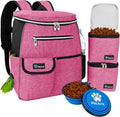 Dog Travel Backpack 27L Airline Approved Pet Supplies Bag, Pink | Cat Traveling Suitcase Organizer for Weekend Road Trip Camping; 2 Food Containers, 2 Collapsible Bowls & Poop Bag Dispenser